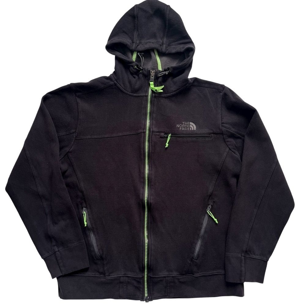 The North Face Men's Full Zip Hoodie Black Neon Green Size Large A4Z2 Vintage